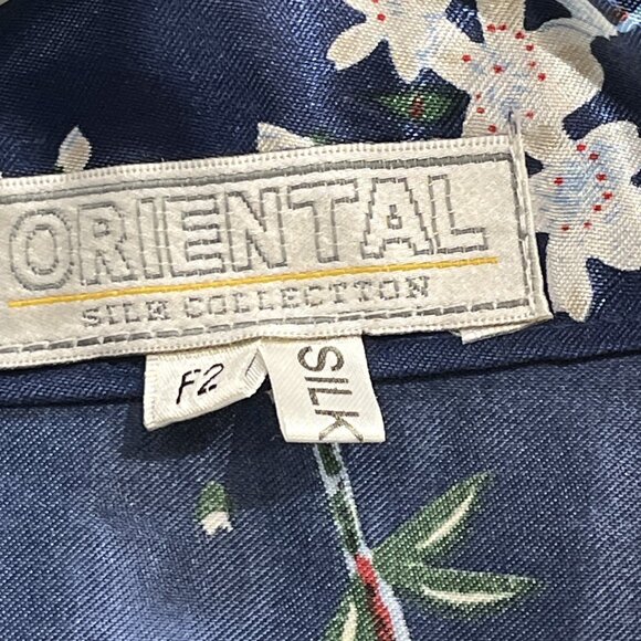 Oriental Silk Collection Robe Kimono Womens OS Blue Silk Asian Print Tie Waist - Picture 3 of 6